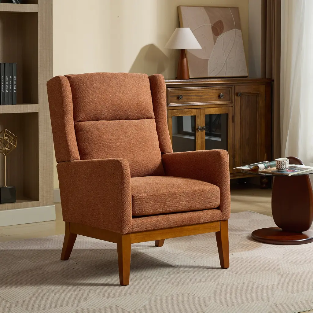 26.18 Inch Wide Modern Accent Chair Polyester Blend High Back Reading Chair w1852