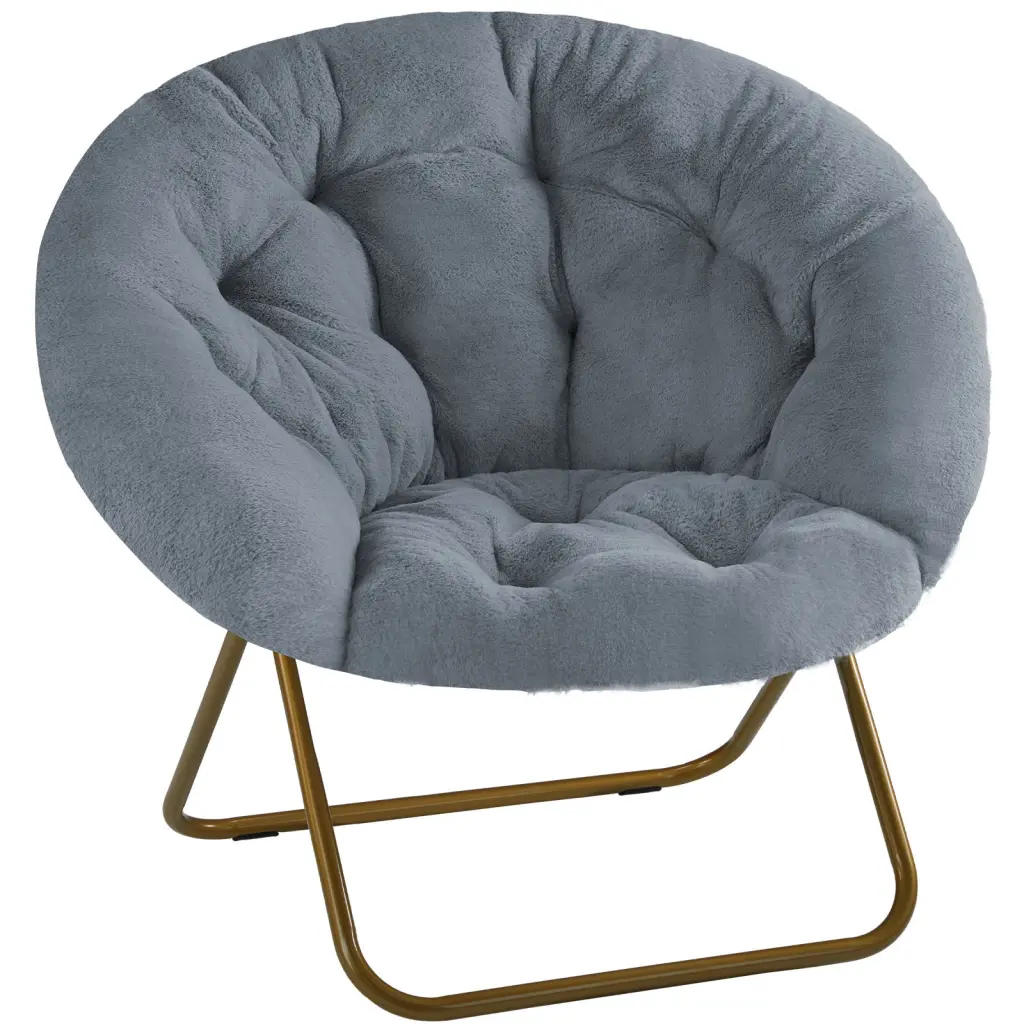 Comfortable Saucer Chair Faux Fur Metal Frame Anti Slip Leg Living Room w2201