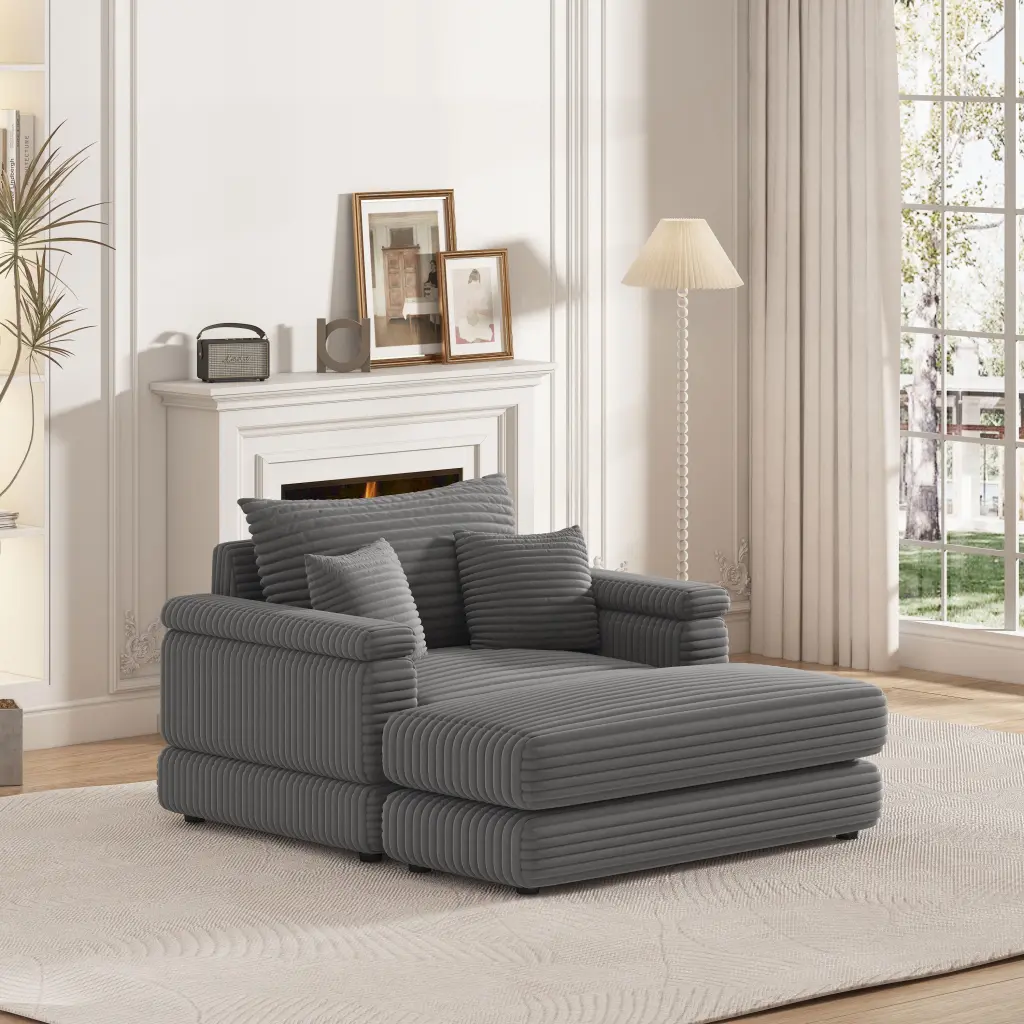 43.3 Inch Corduroy Single Sofa Back Pillow and 2 Toss Pillows welike furniture