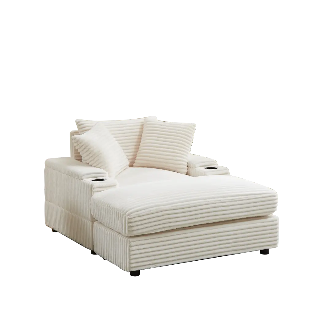 43.3 Inch Corduroy Single Sofa Back Pillow 2 Toss Pillows Ottoman welike furniture
