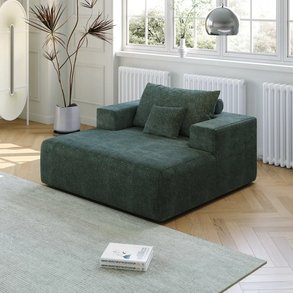 55 Inch Chenille Sponge Sofa Lounge Chair Fluffy No Assembly Required welike furniture