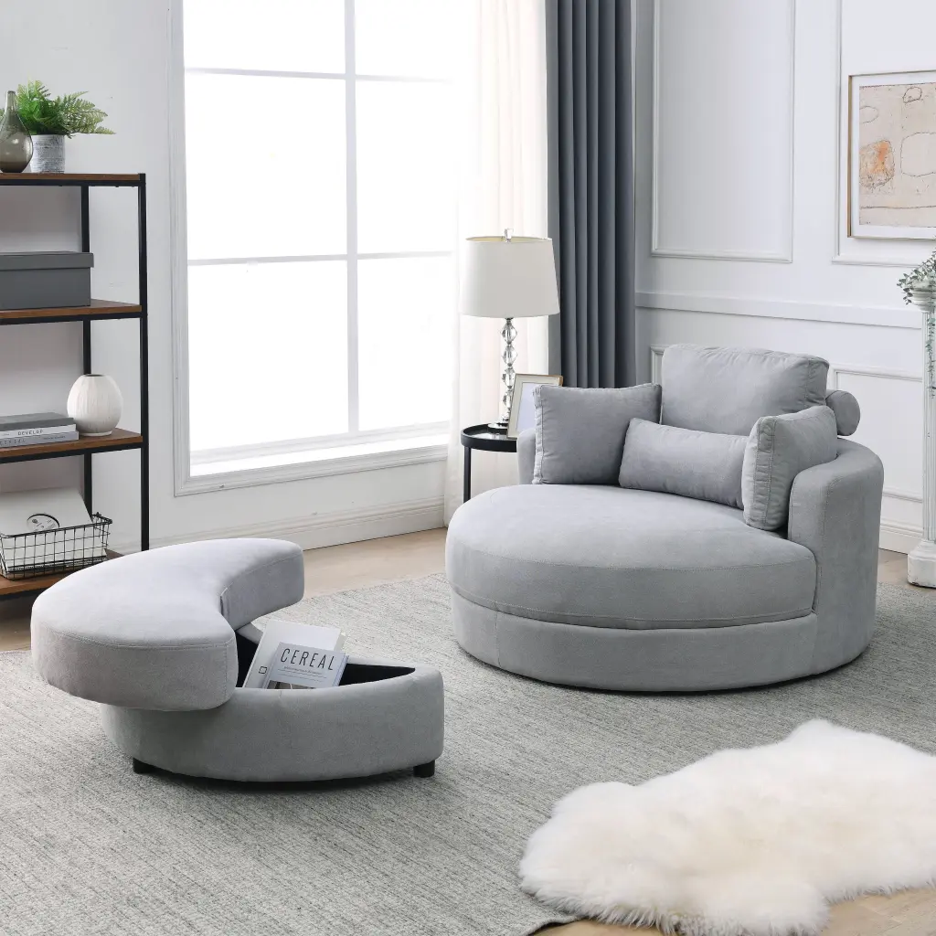 Welike Swivel Accent Barrel Modern Grey Sofa Lounge Club Chair welike furniture