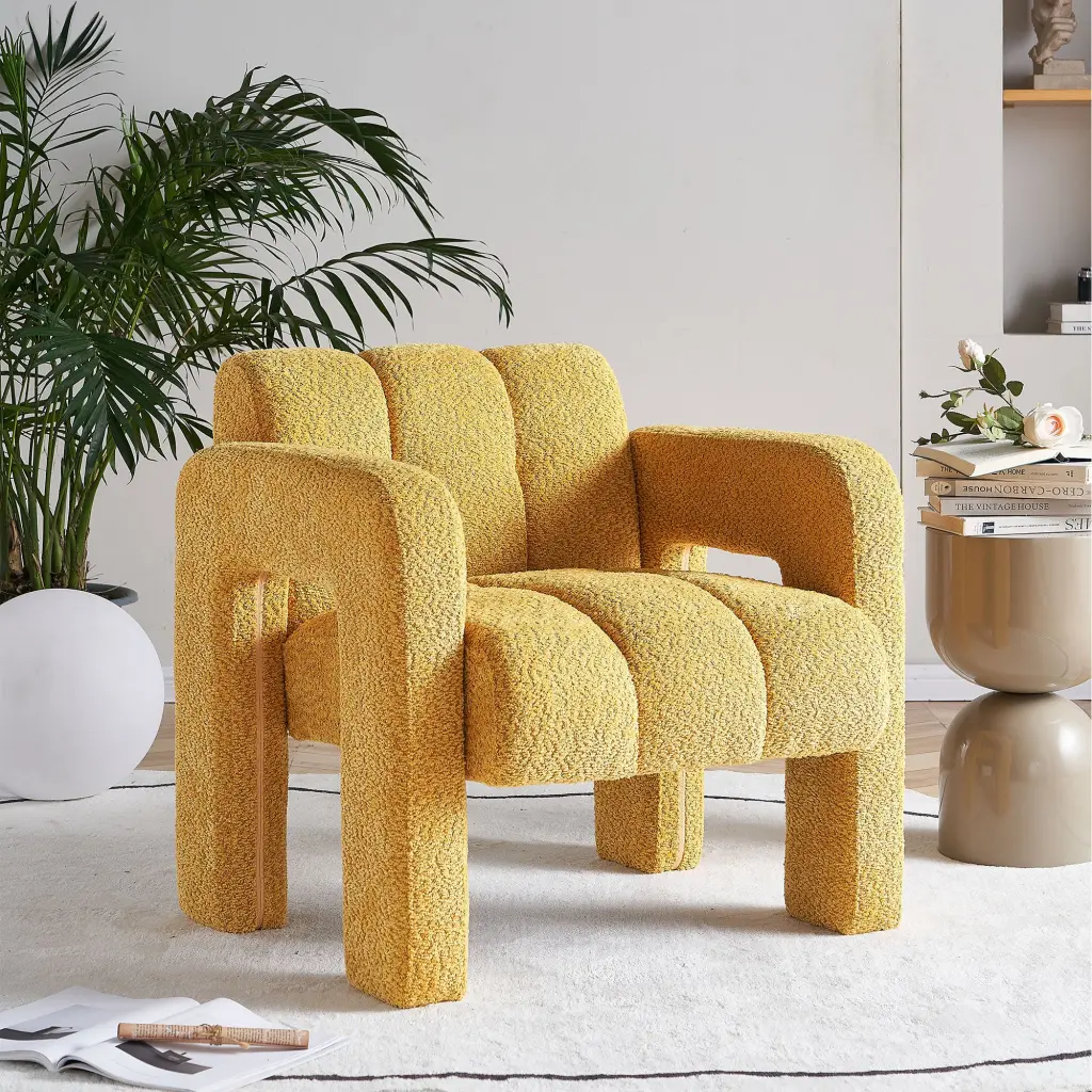 31.10 Inch Wide Boucle Upholstered Accent Chair Yellow Primary Living Space wq furniture