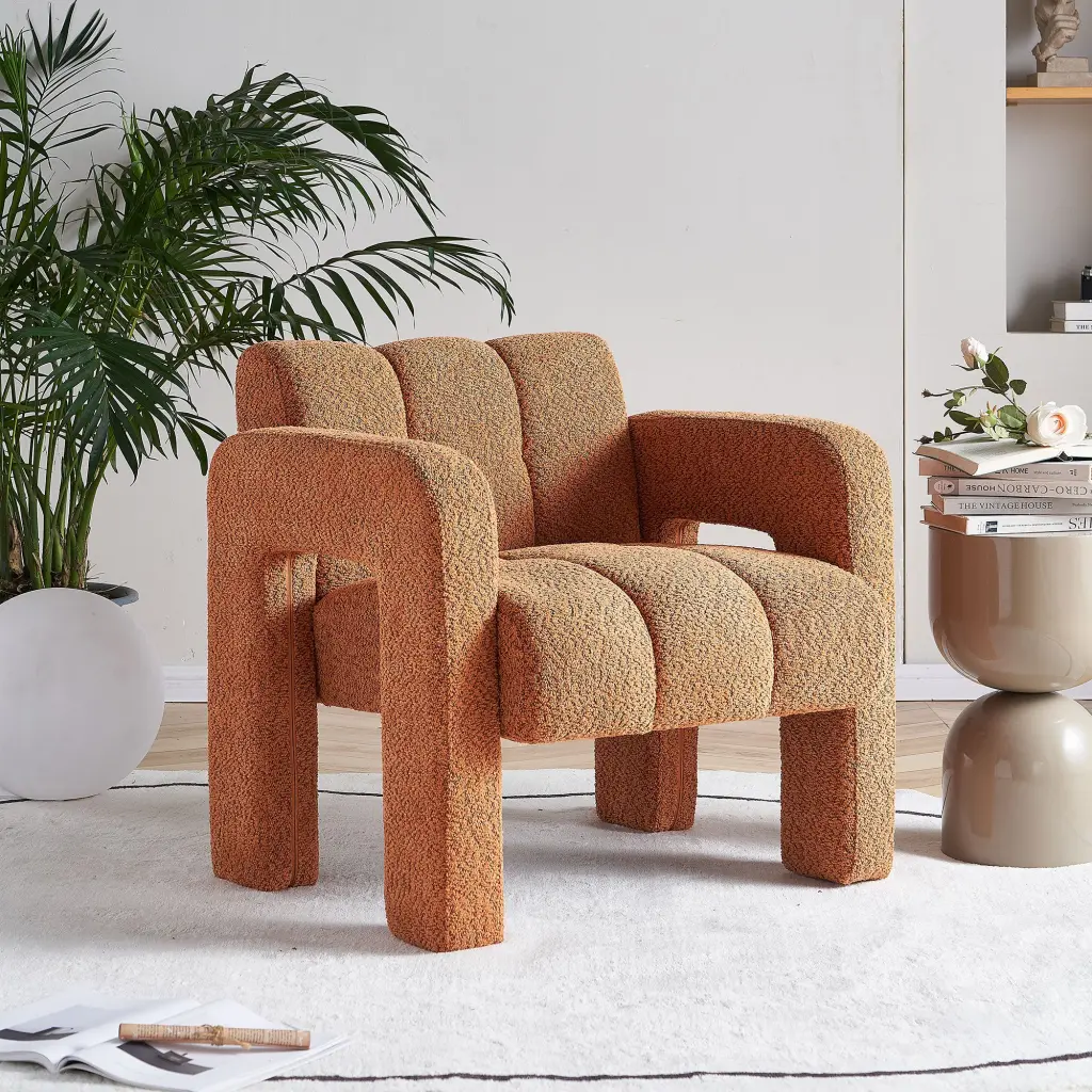 31.10 Inch Wide Orange Boucle Upholstered Accent Chair Living Space wq furniture