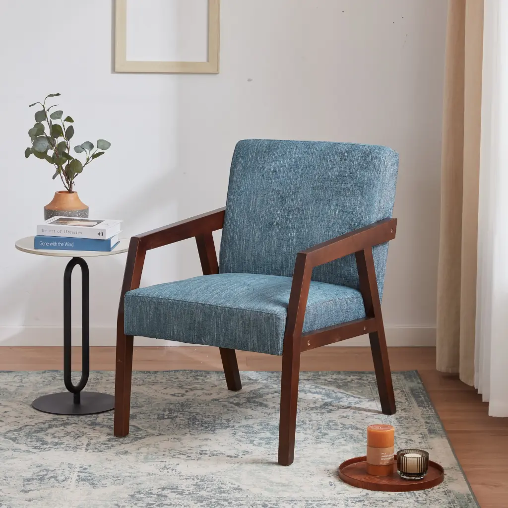Solid Wood Mid Century Modern Accent Chair Upholstered Armchair wt furniture