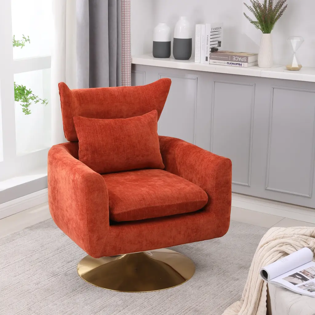 Timeless Mid Century 360 Degree Swivel Accent Chair Orange Linen Upholstered xr-1361