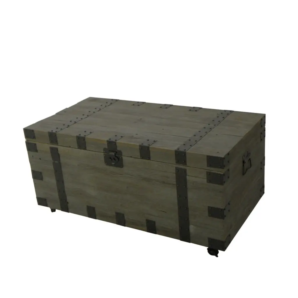 41 Inch Trunk Accent Coffee Table Storage - Reclaimed Wood Green Black Saltoro Sherpi