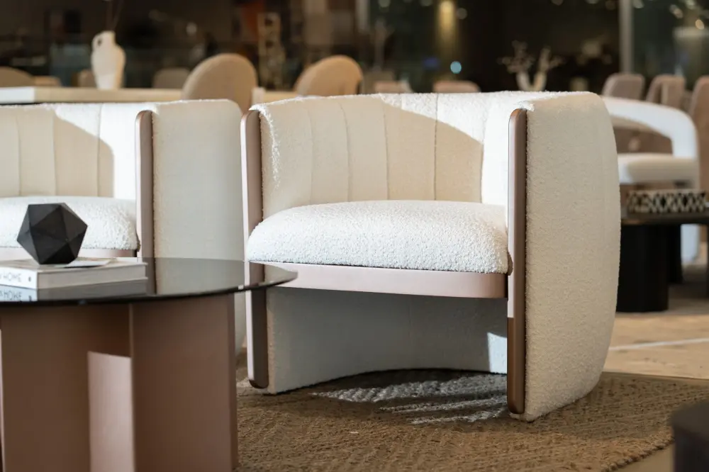 Carved Wood Modrest - Joselyn Minimalist Cream Fabric Accent Chair