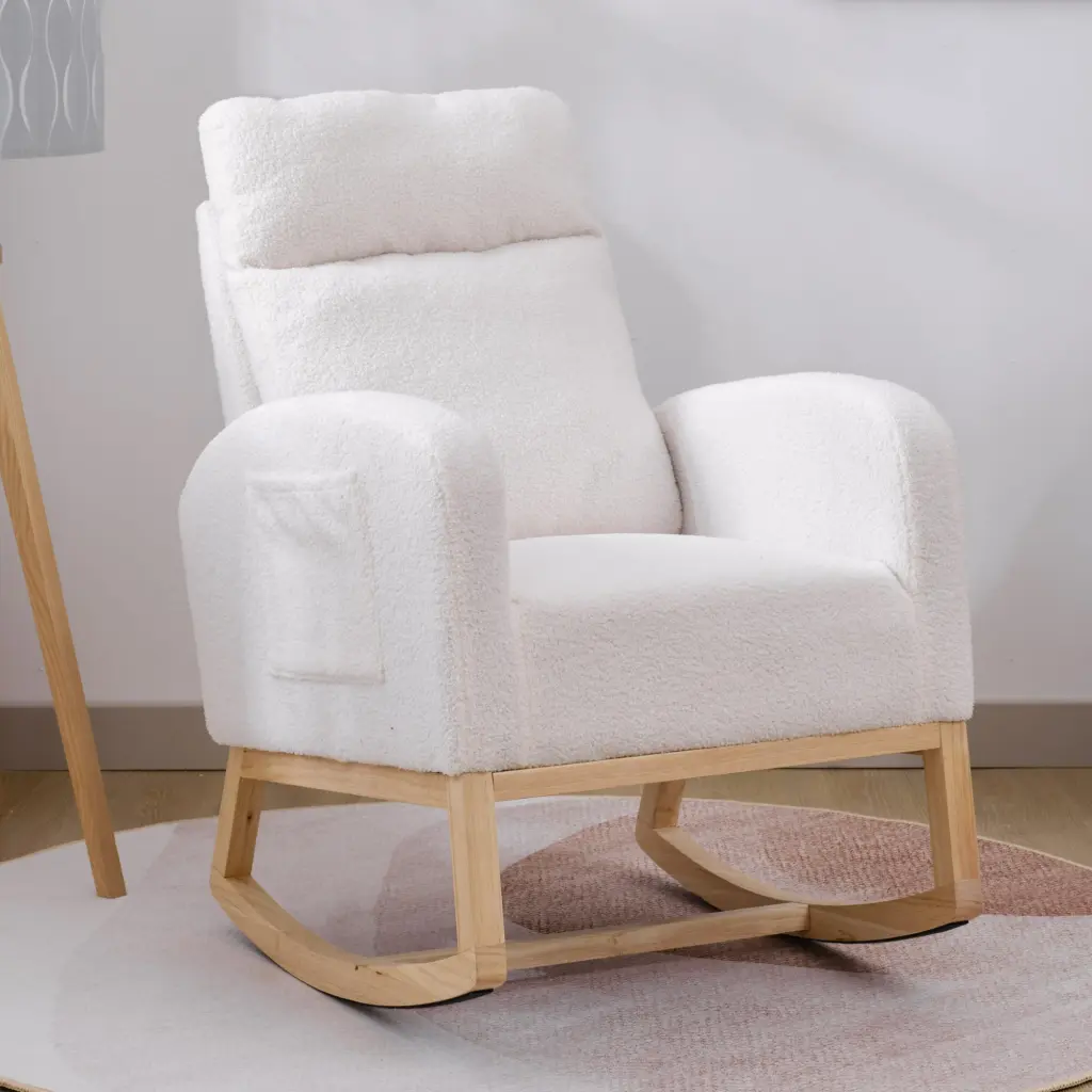 Modern Accent Rocking Chair Solid Wood Legs, Upholstered Comfort rnb