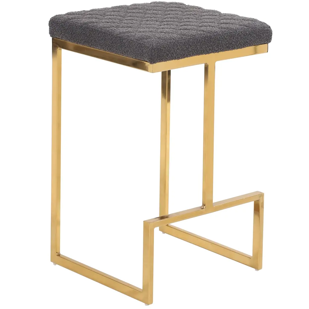 Joel Mid Century Modern Premium Upholstered Stool Grey Velvet Accent Seat ashcroft furniture