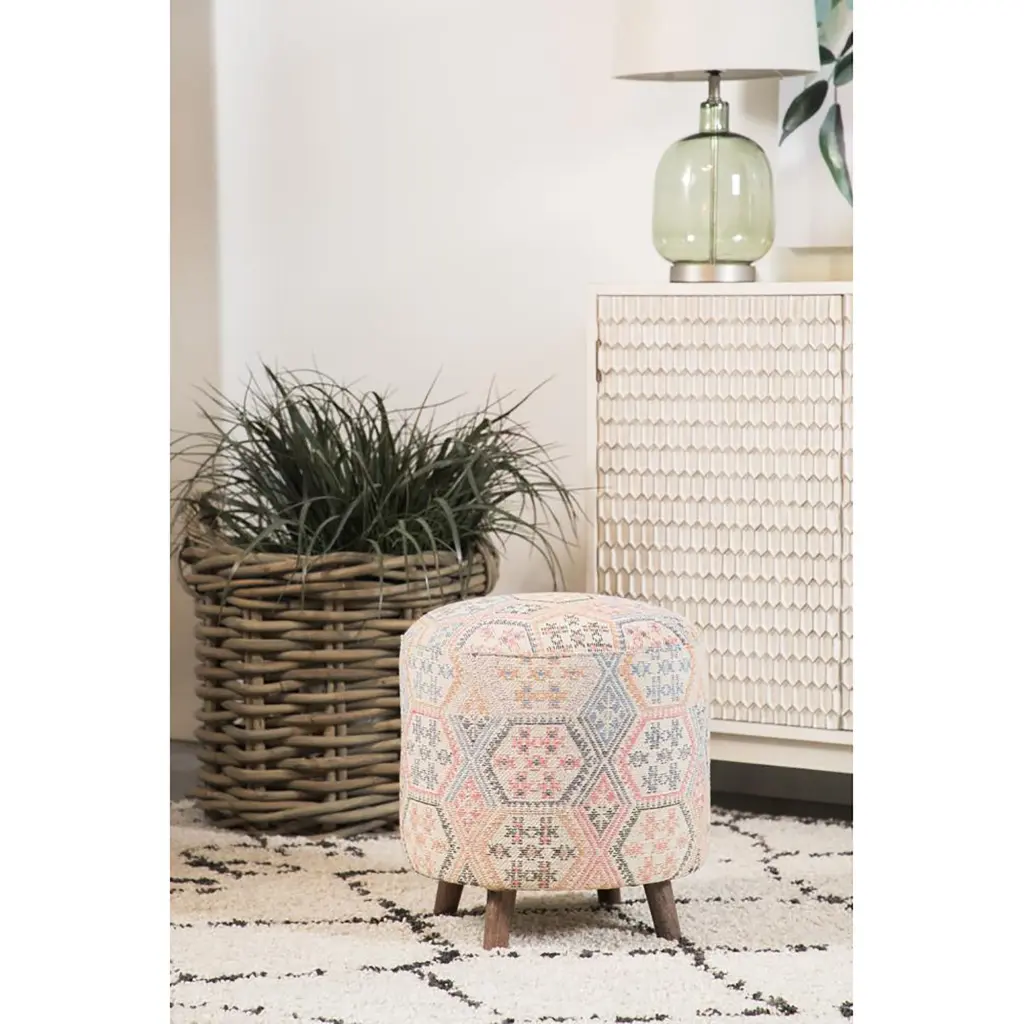 Pink Ikat Pattern Accent Stool - Pink Bar Stool Bedroom and Living Room furniture max