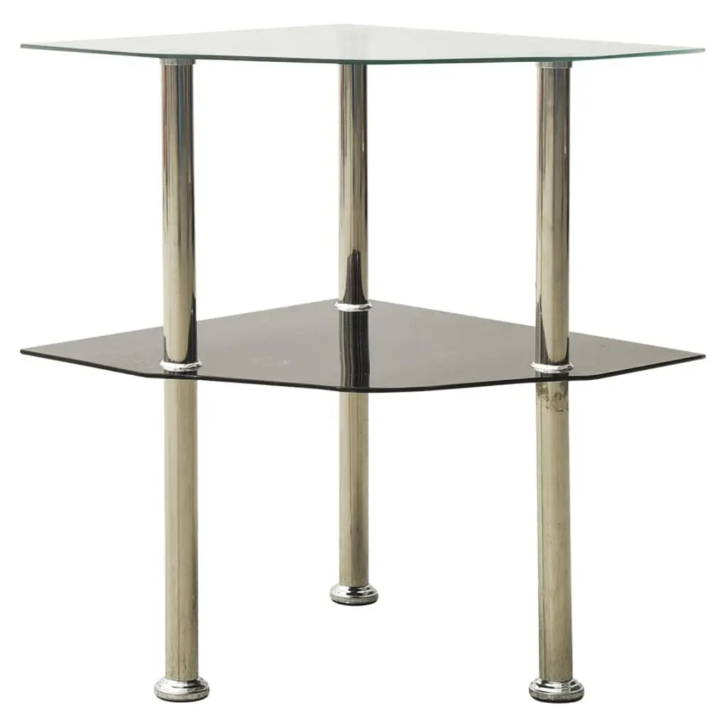 2-Tier Side Table Transparent & Black 15x15x19.7 Inch Tempered Glass