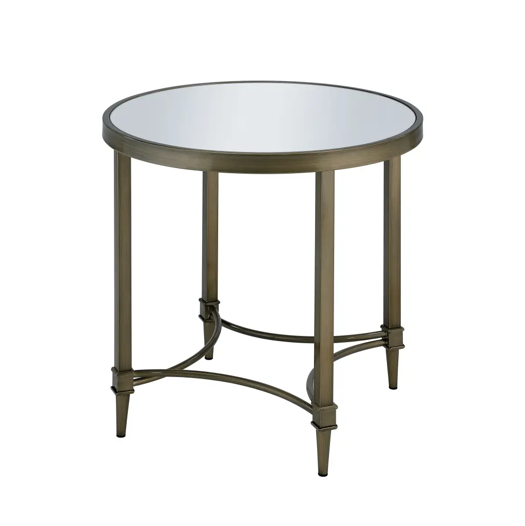 Aditya End Table Mirrored Antique Copper Alloy Finish LV02736 Living Room Accent acme onsite store