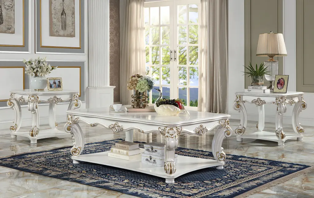 Vendome Side Table Antique Pearl Finish LV01527 Antique White Wood acme onsite store