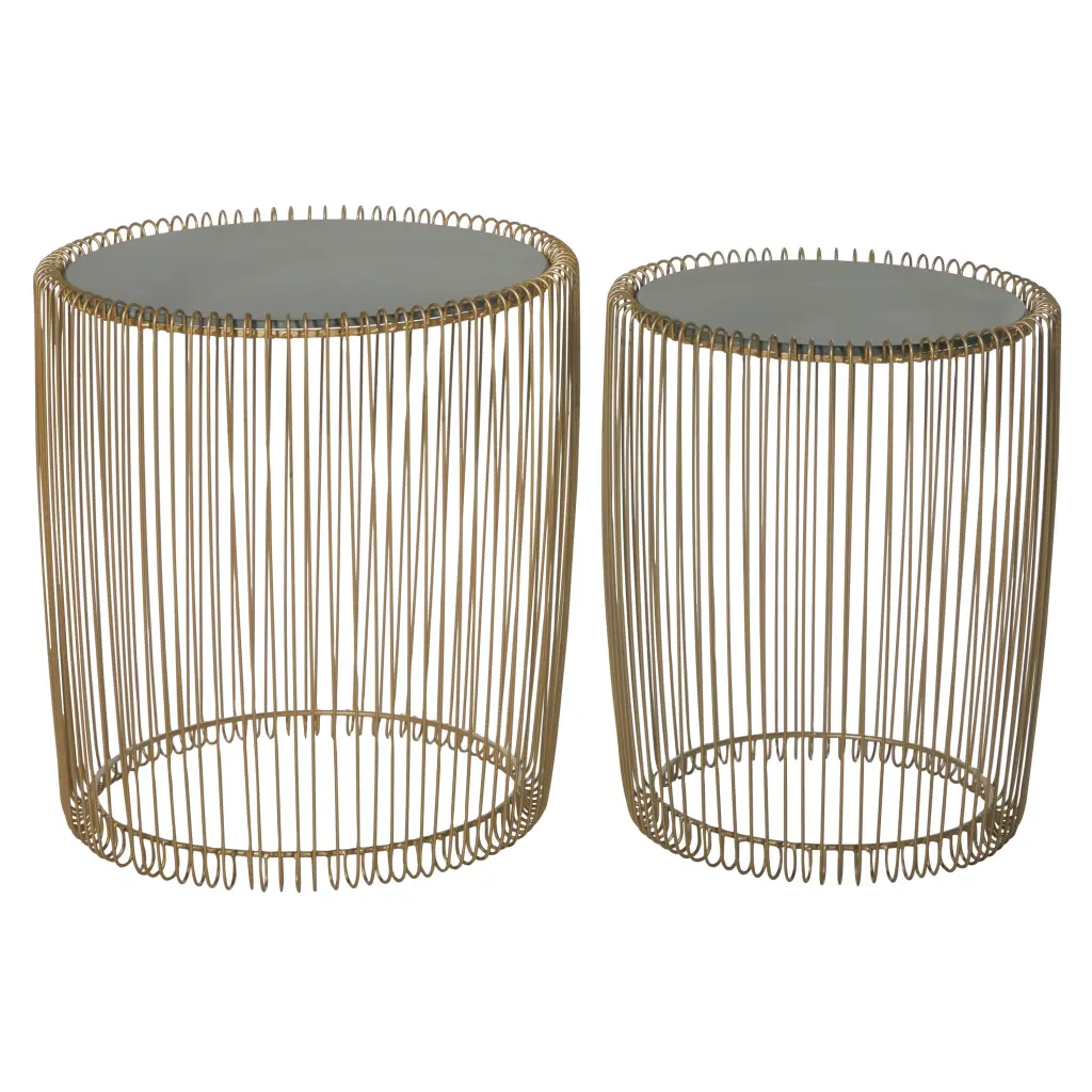 DecMode 18x18 Gold Metal Shaded Glass Top Accent Table Set 2