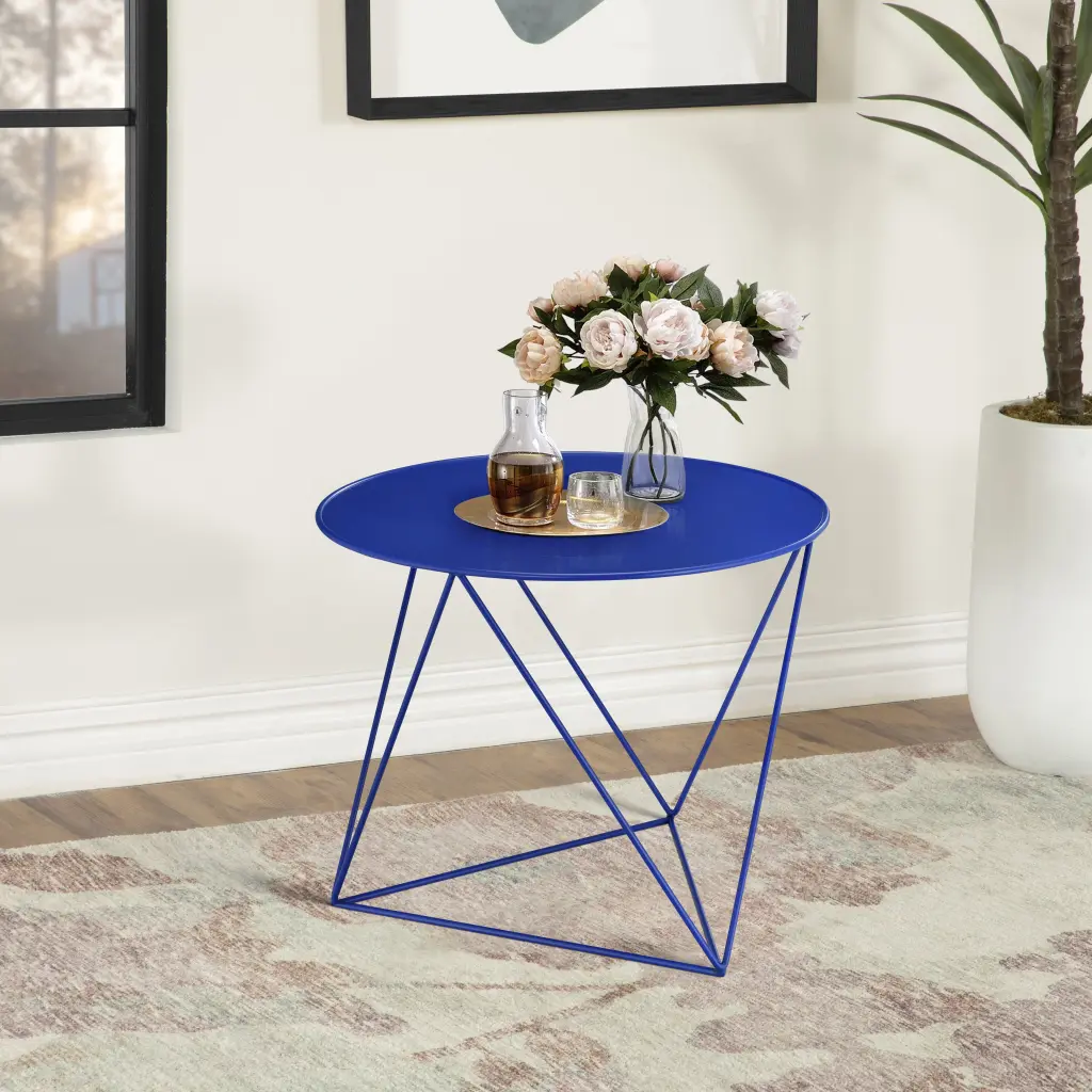 Blue Geometric Metal Base Accent Table Modern Living Space furniture max