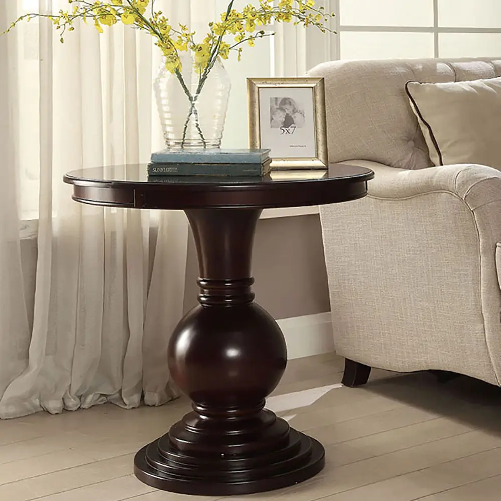 Espresso Accent Table Pedestal Base Espresso Primary Living Space furniture max