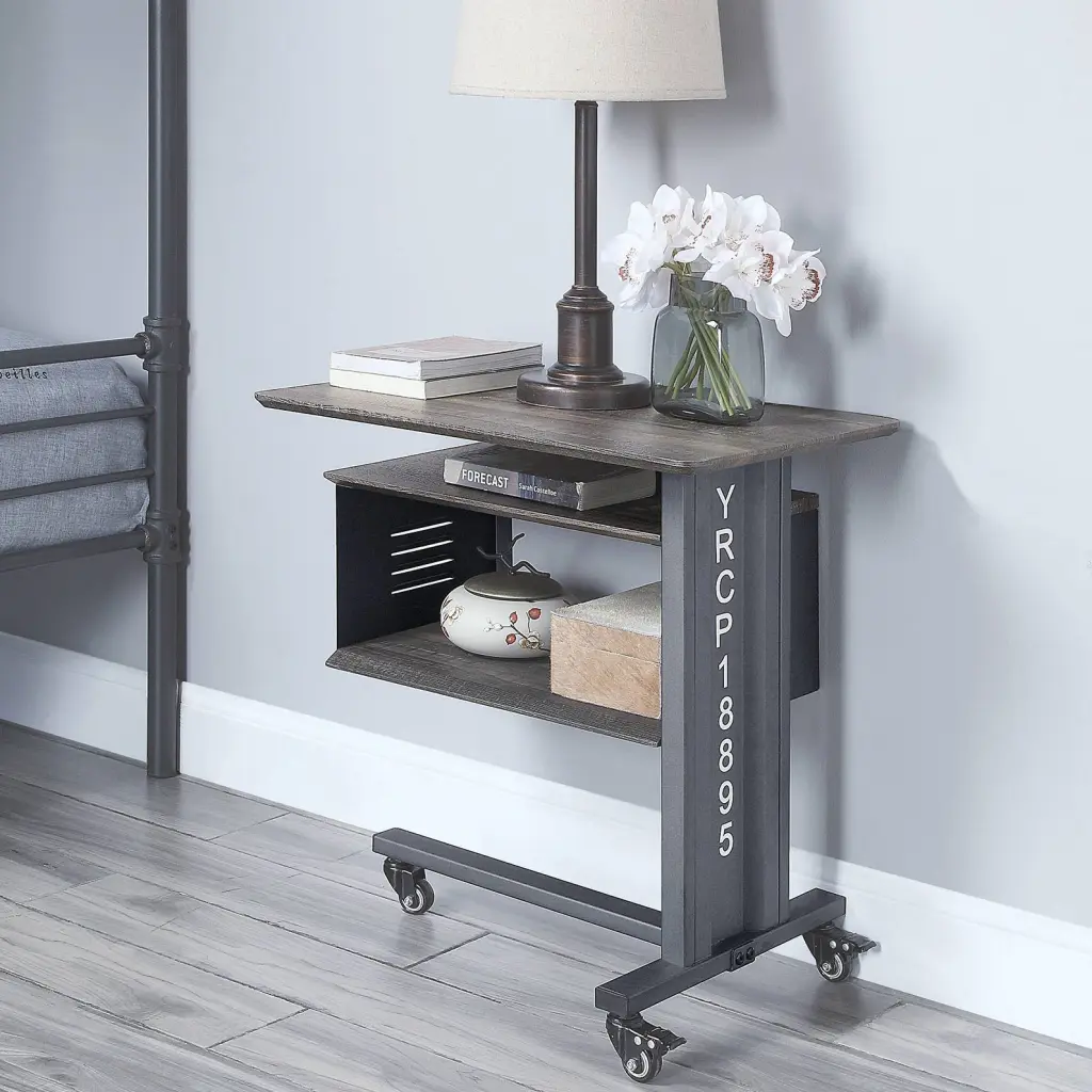 Gunmetal Accent Table and Wall Shelf Set Modern Living Room Storage Solution furniture max