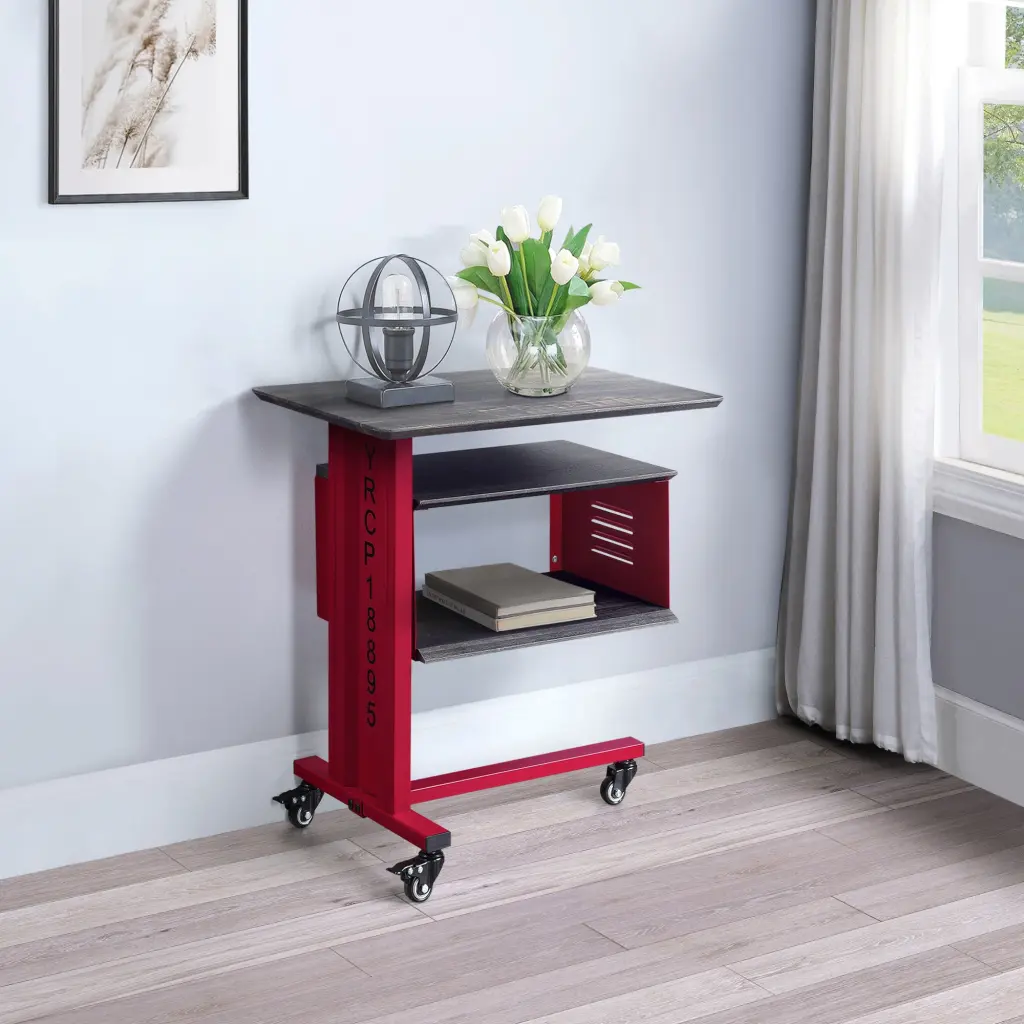 Red Accent Table and Wall Shelf Set Contemporary Living Space Decor furniture max