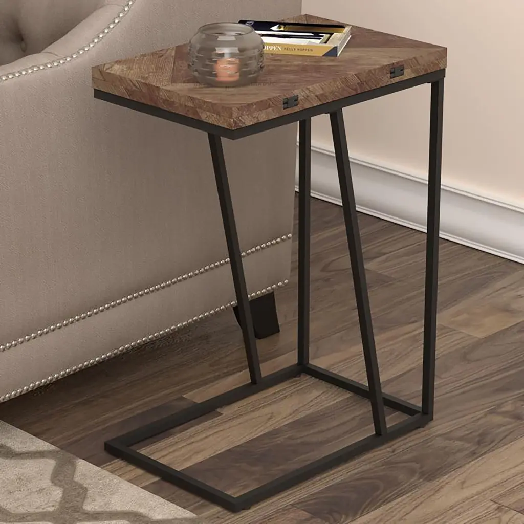 Rustic Herringbone Chevron Accent Table Brown Primary Living Space furniture max