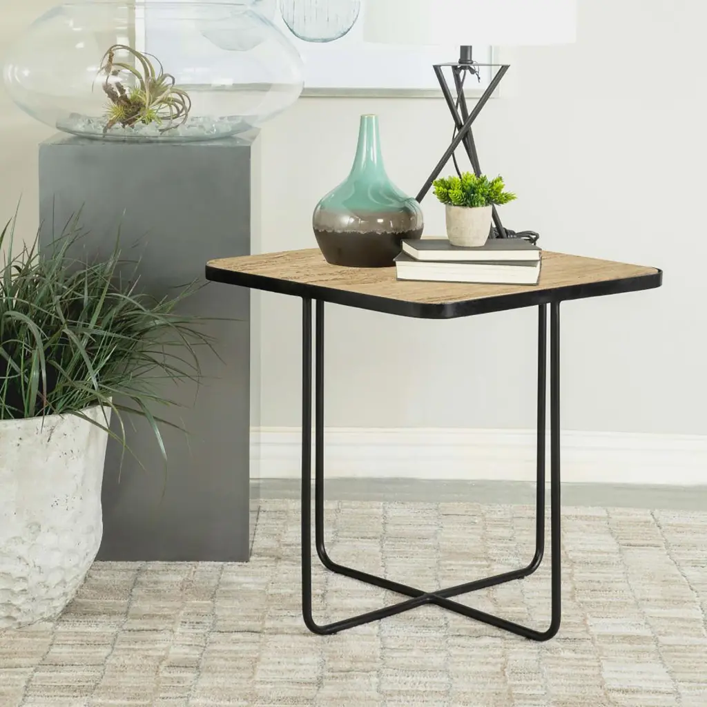 Travertine and Black Accent Table Brown Contemporary Living Space furniture max