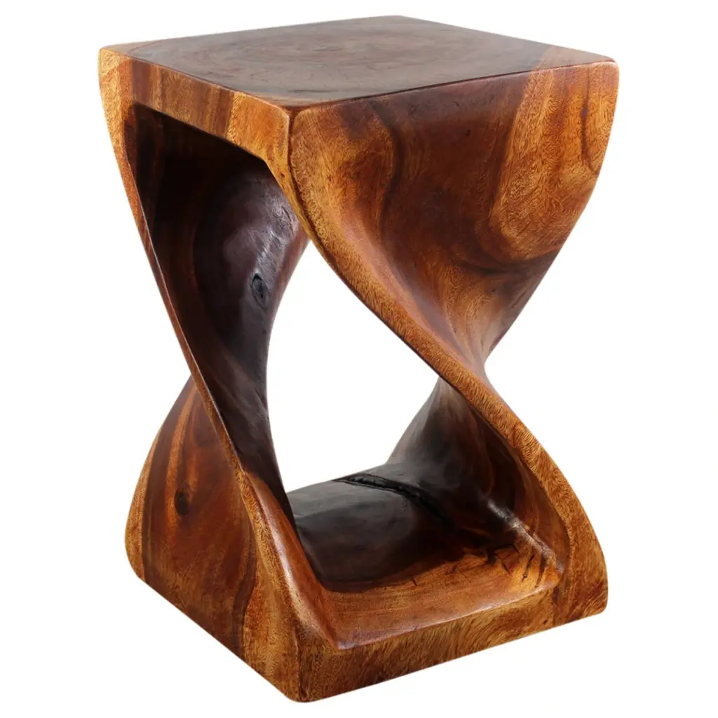 Haussmann Wood Twist End Table 15x15x23 Inch Cherry Oil - Unique Spiral Design Side Table