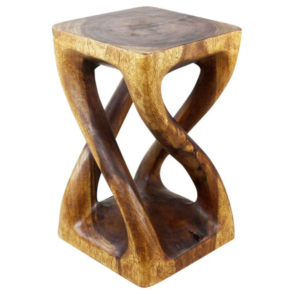 Haussmann Wood Vine Twist Stool Accent Table Walnut Oil Finish, 14x23 Inches