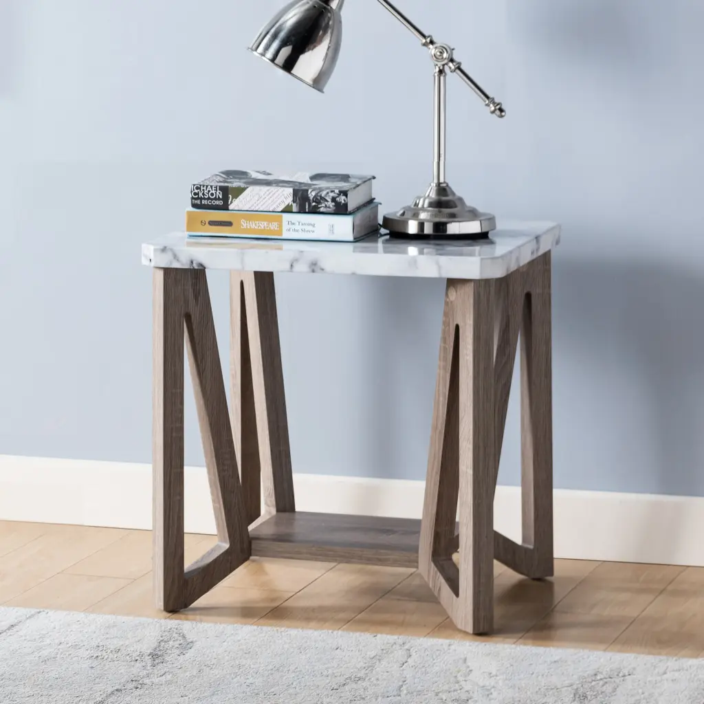 Stone Tabletop Modern End Table Faux Stone White Home Accent Table id international- inc.