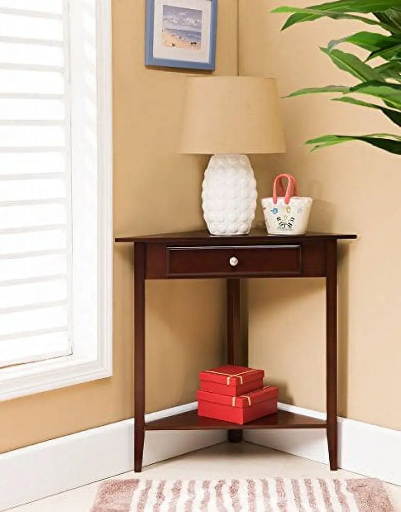 Kings Brand Walnut Corner Sofa Table Drawer - Wood Accent Table Living Room Kings Brand Furniture
