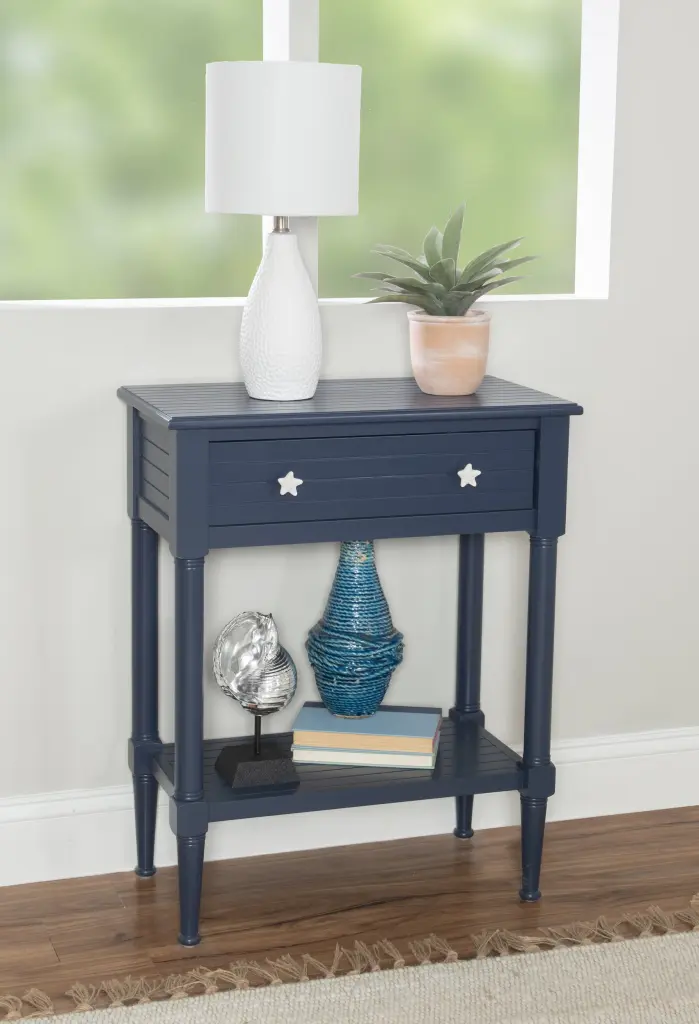 Linon Athalee Navy Blue Single Drawer Accent Side Table Shelf
