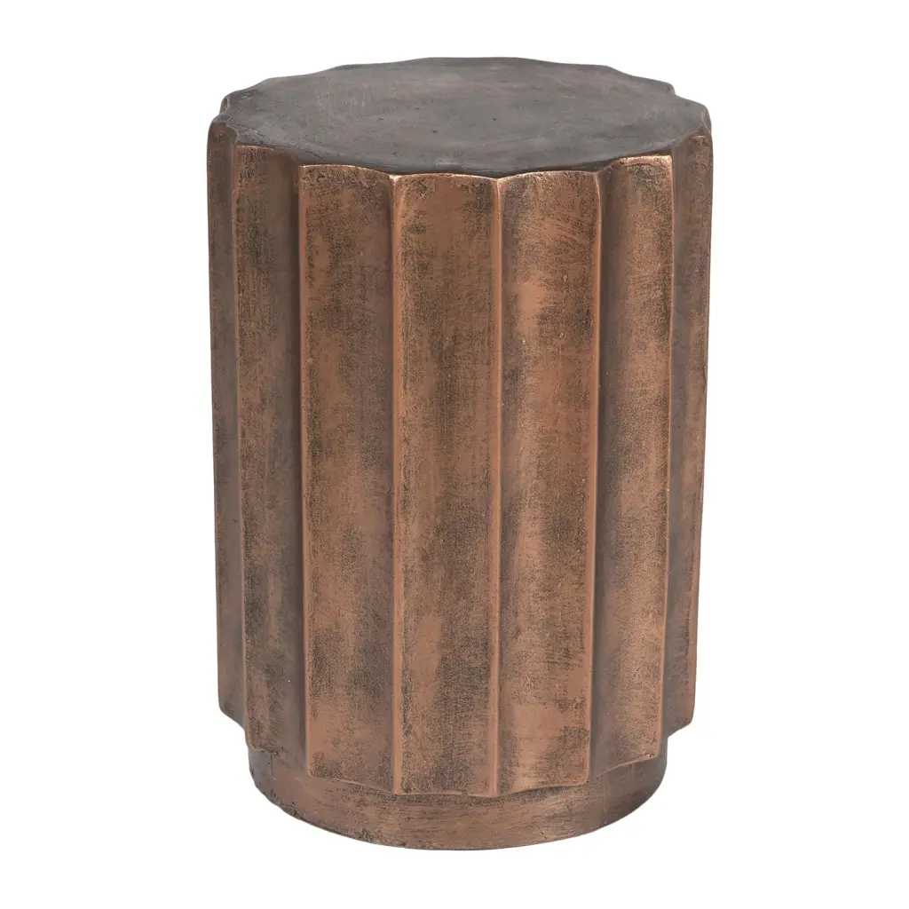 LuxenHome Weathered Copper Cement Fluted Round Side Table Indoor Outdoor