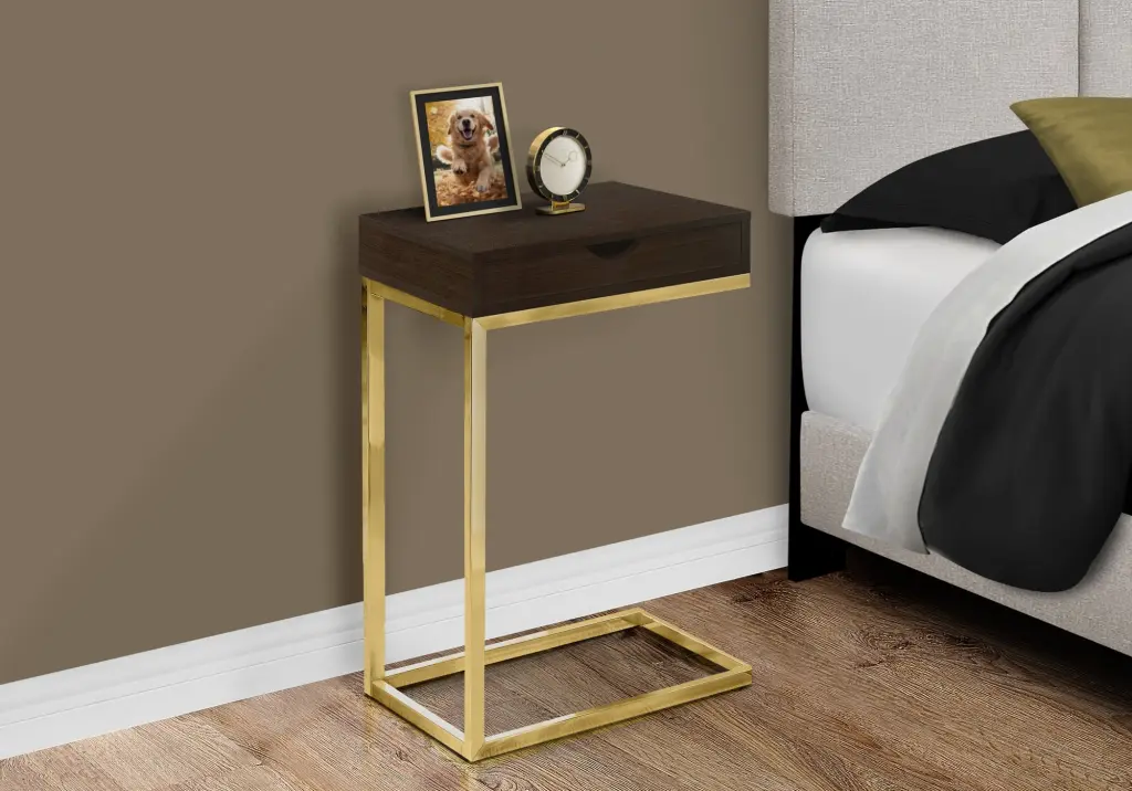 Accent Table C-shaped End Side Snack Table Living Room Bedroom Metal Brown Monarch