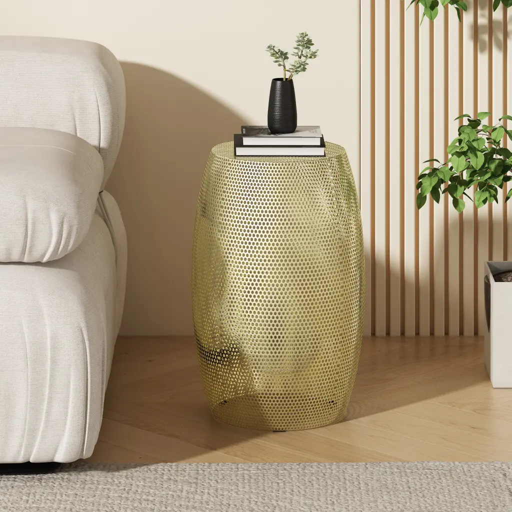 Round Metal Hollow Side Table Gold Accent Table Living Room Bedroom nh-cloudhouse