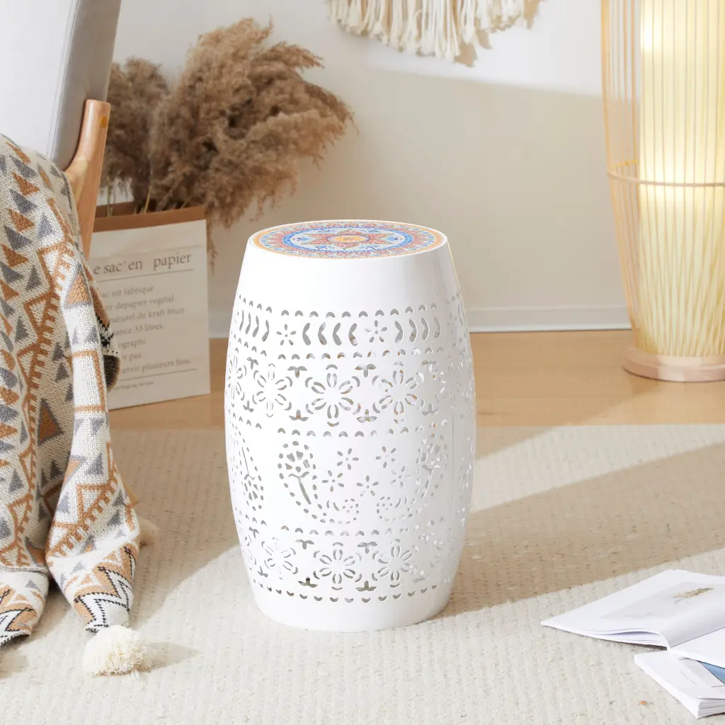 Ruby 12 Inch Side Table White Ceramic Tile Iron Accent Table nh-cloudhouse