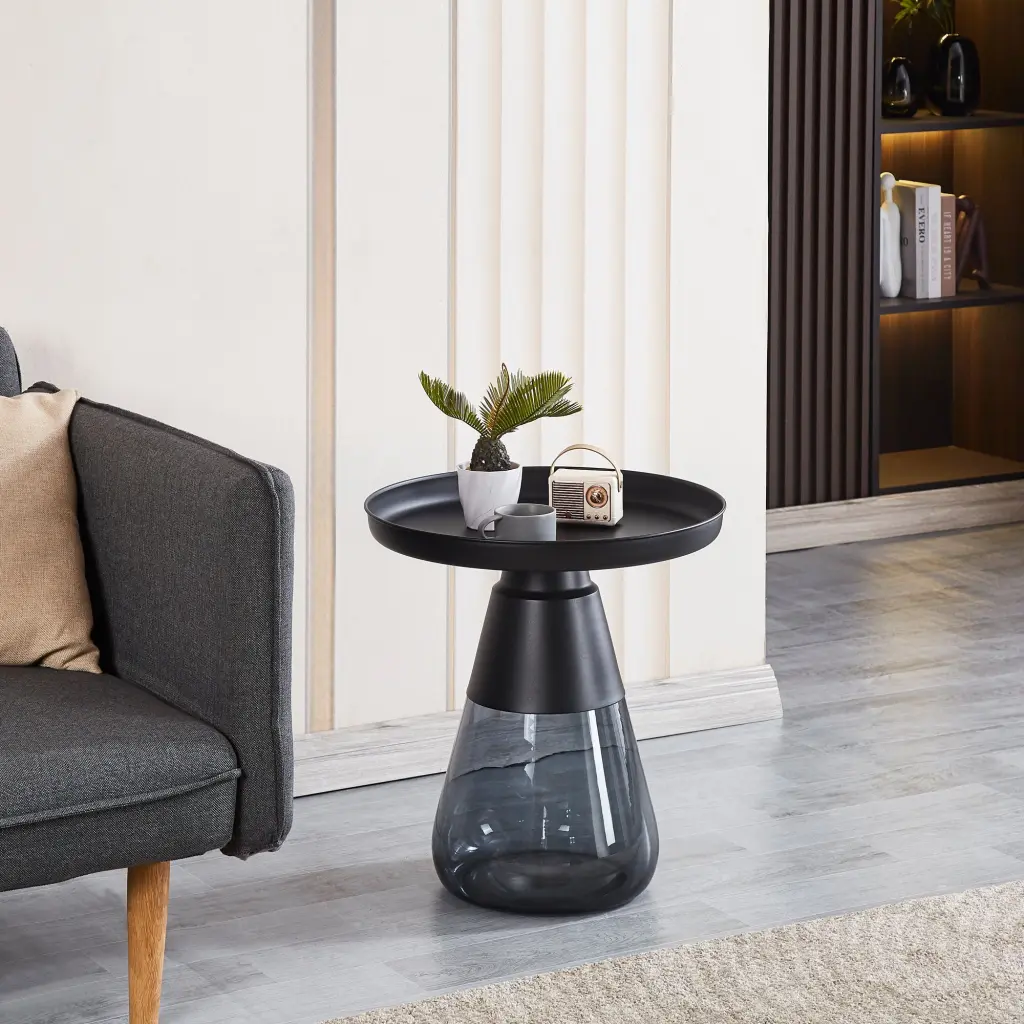 Smoke Crystal Base Black Painting Top Side Table Living Room rnb