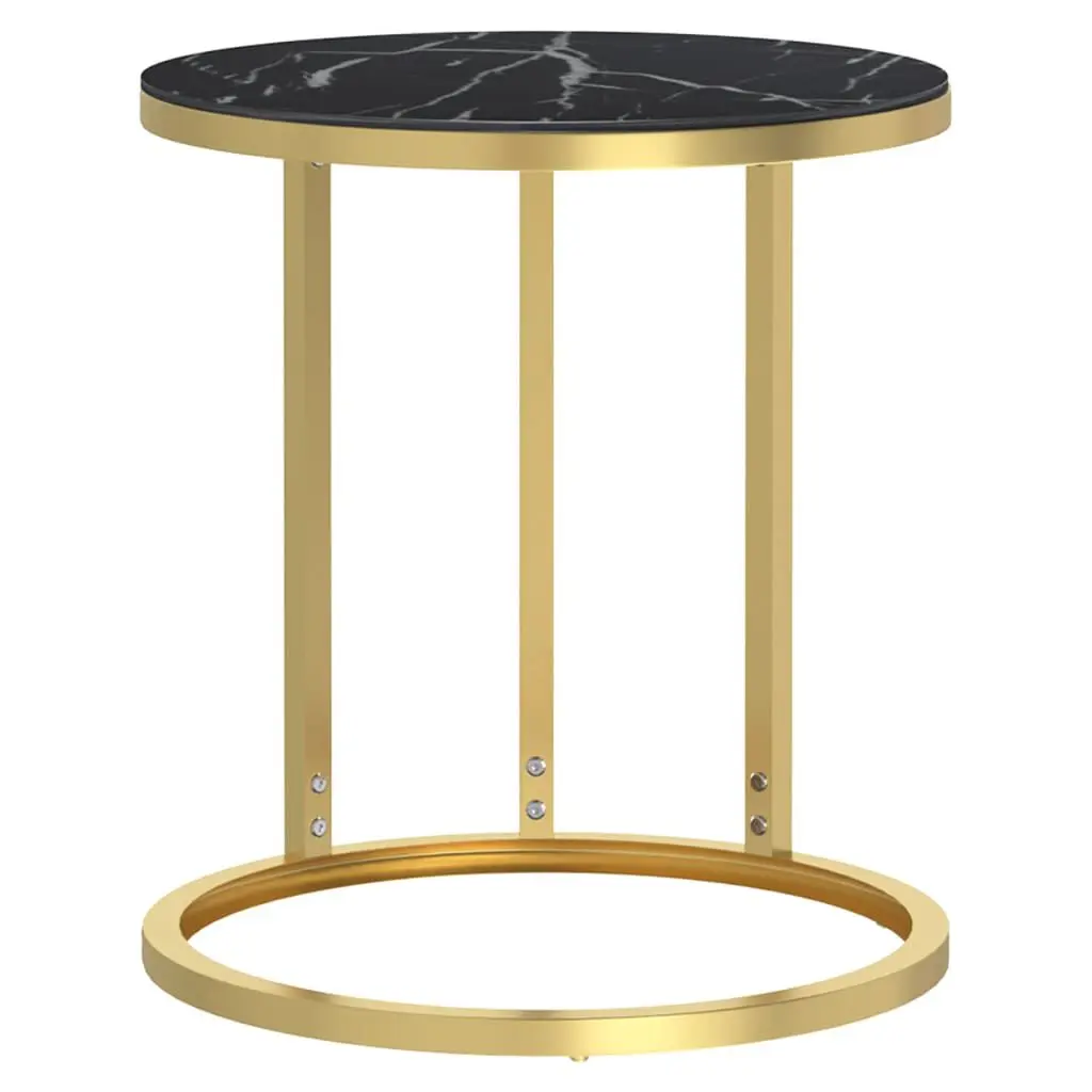 Side Table Gold and Black Marble 17.7 Inch Tempered Glass Top