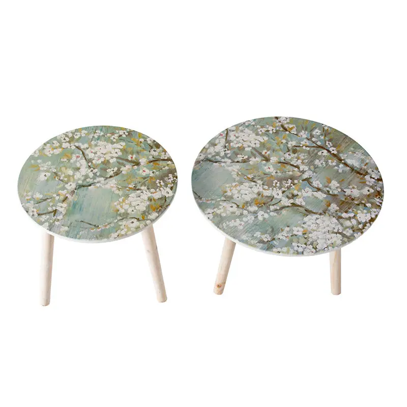 Side Tables Set 2 White and Blue MDF Living Room w2078