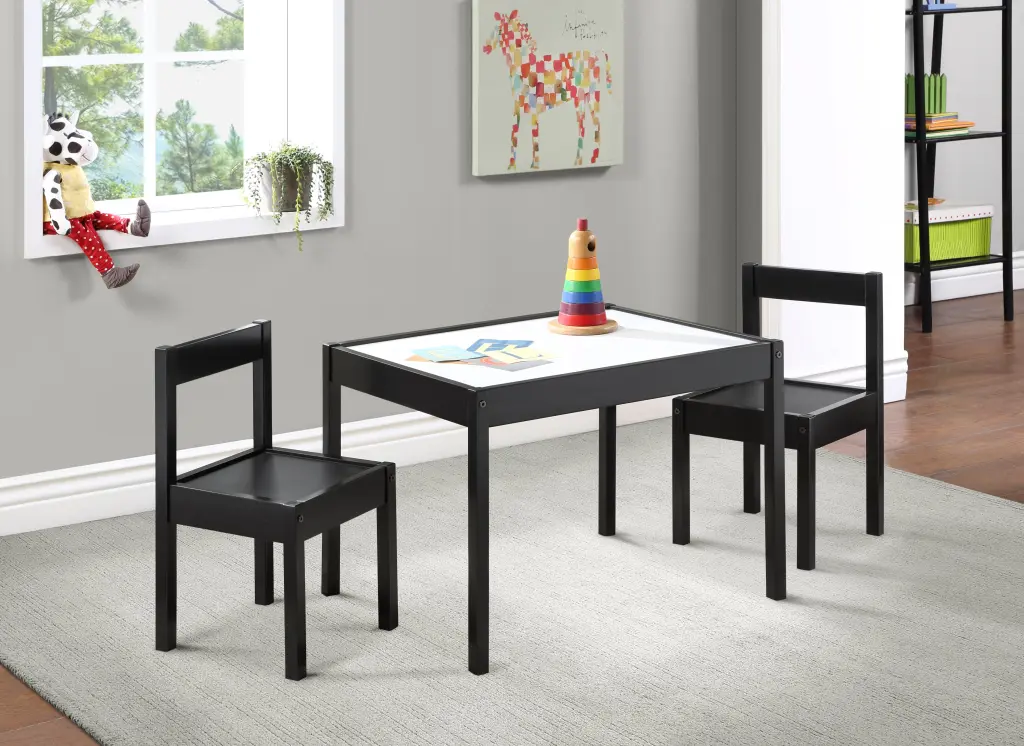Gibson 3 Piece Dry Erase Kids Table & Two Chair Set Black Rubberwood simple living