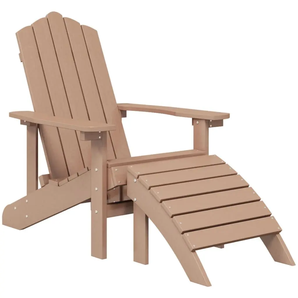 Patio Adirondack Chair Footstool HDPE Brown Outdoor