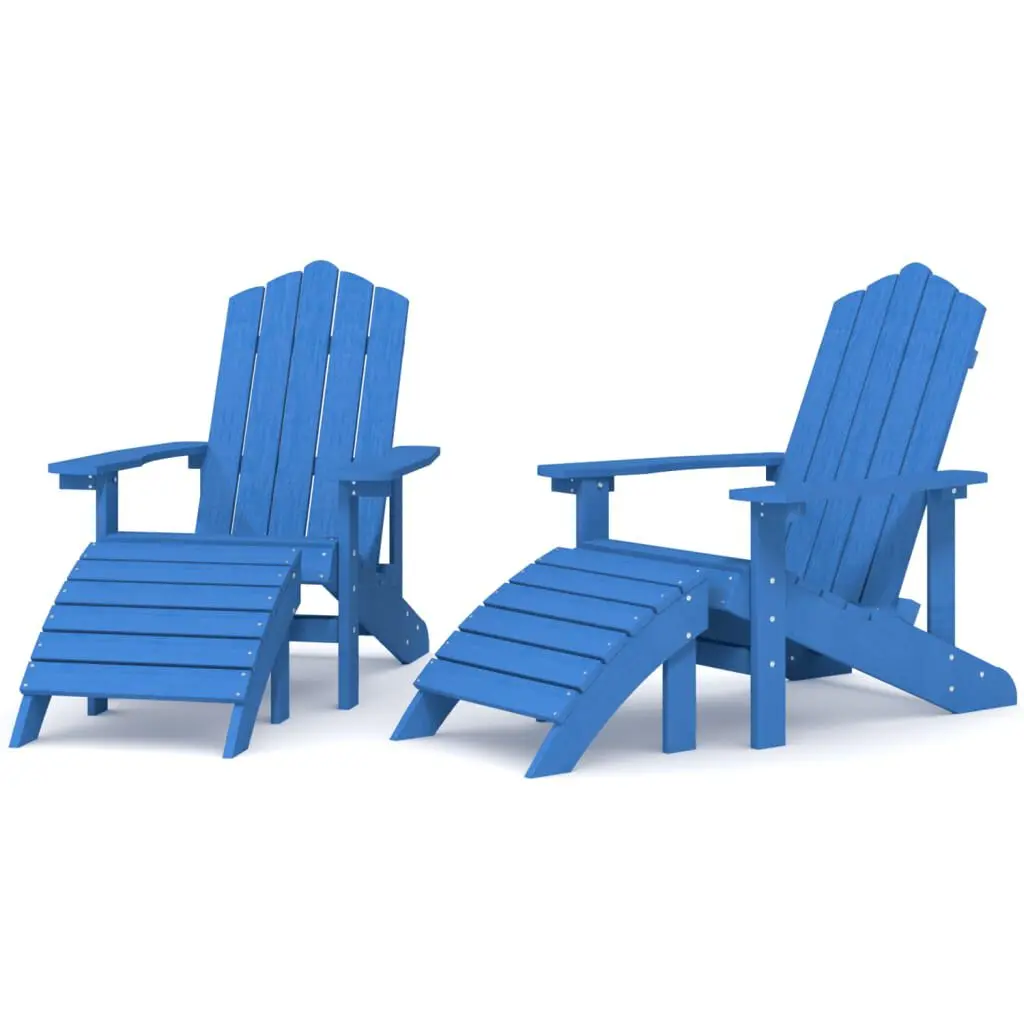 Patio Adirondack Chairs 2 Piece Set Footstools HDPE Aqua Blue Outdoor Furniture