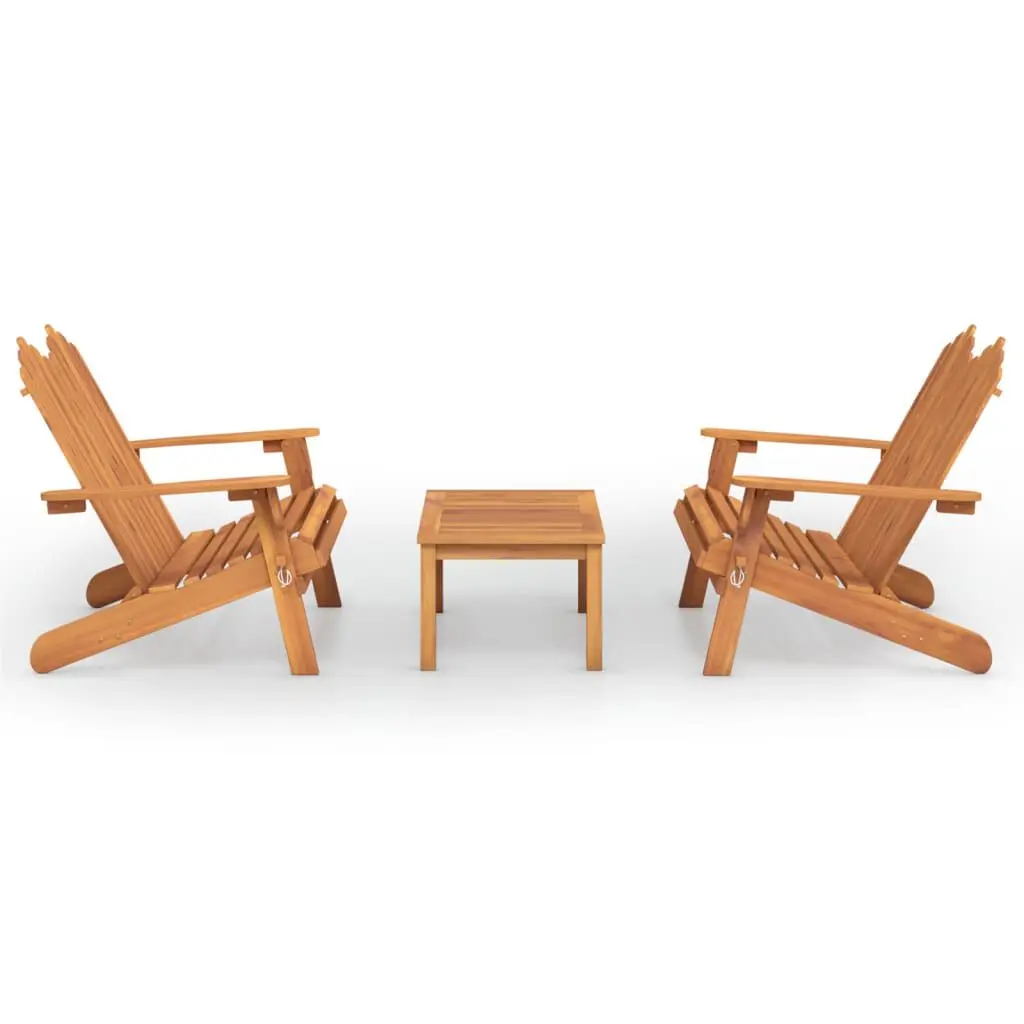 3 Piece Solid Wood Acacia Adirondack Patio Lounge Set Outdoor Furniture