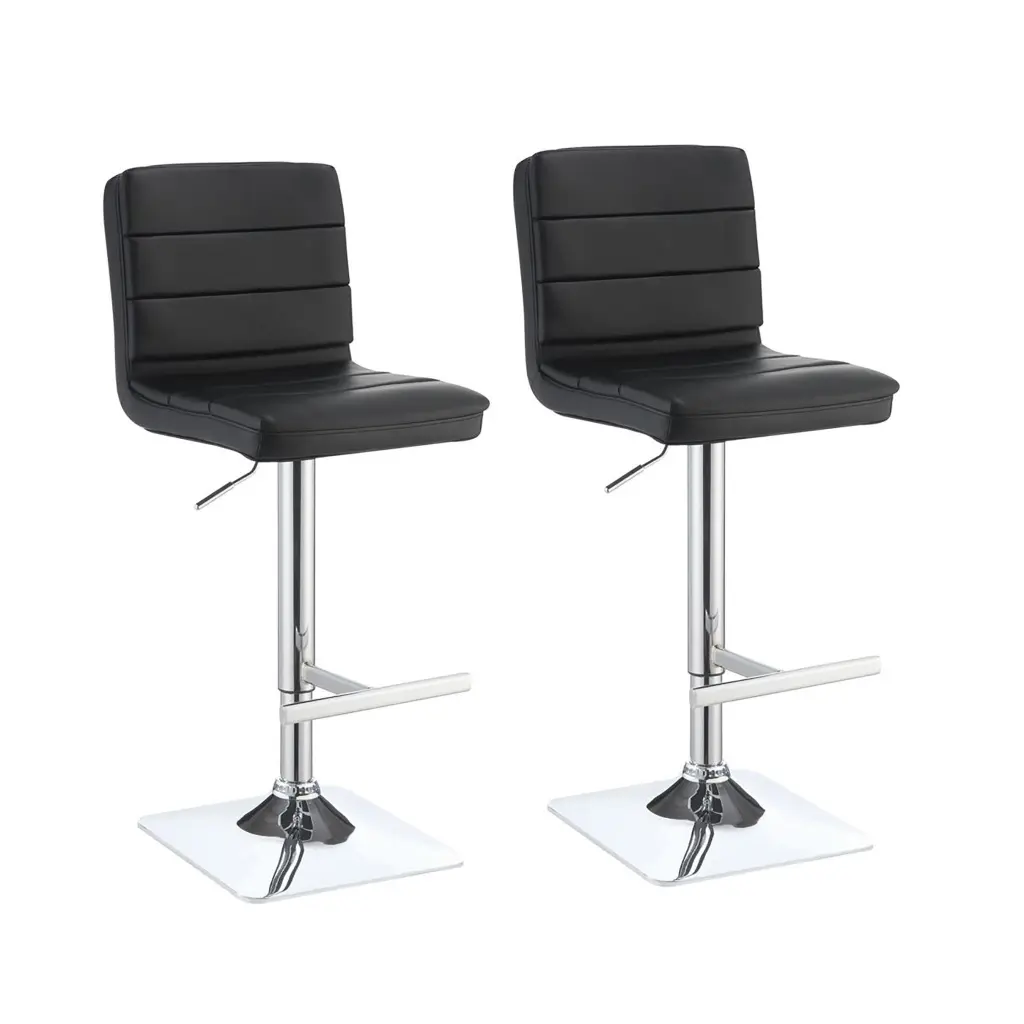 Black and Chrome Customizable Bar Stool Set 2 Solid Black Dining Room furniture max