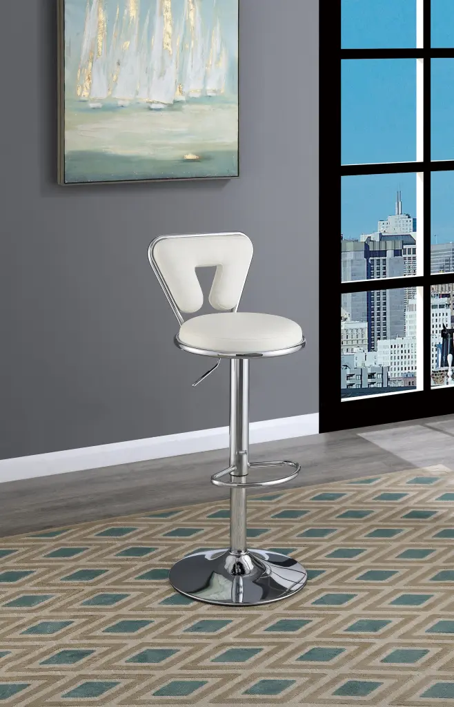 Customizable Bar Stool Gas Lift Chair White Faux Hide Chrome Base kanepe