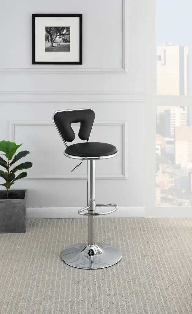 Customizable Bar Stool Gas Lift Chair Black Faux Hide Chrome Base Metal kanepe
