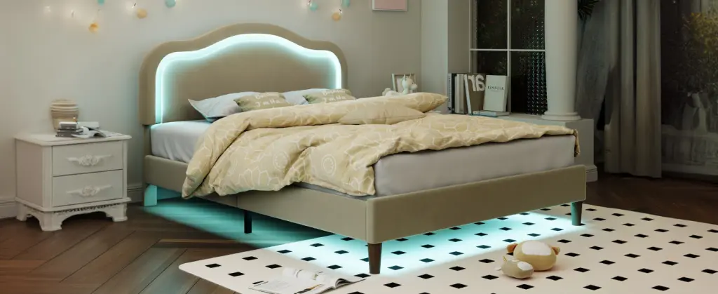 Full Size Velvet Upholstered Intelligent Led Bed Frame Adjustable Height bed best