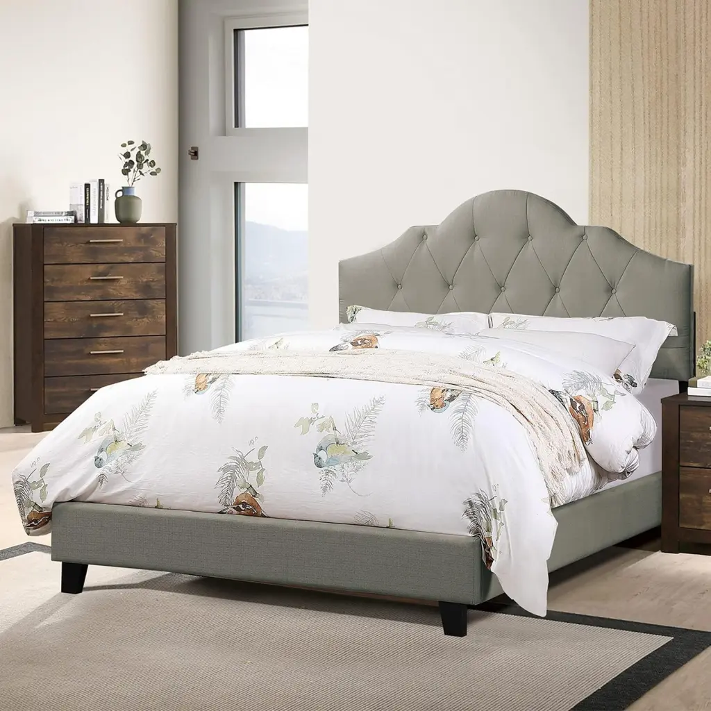 Majestic Arch 1Pc Full Size Bed Adjustable Hb Grey Polyfiber Tufted Upholstered kanepe