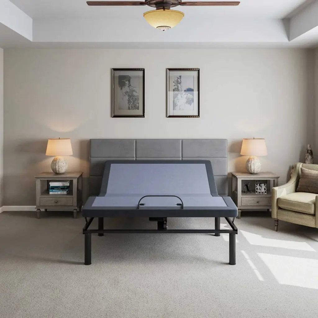 BT2500 Full Size Adjustable Bed Blue Gray Upholstered omne sleep