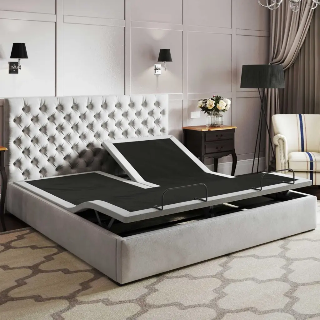 BTX5 Flex Head Cal King Adjustable Bed Black Gray Upholstered omne sleep