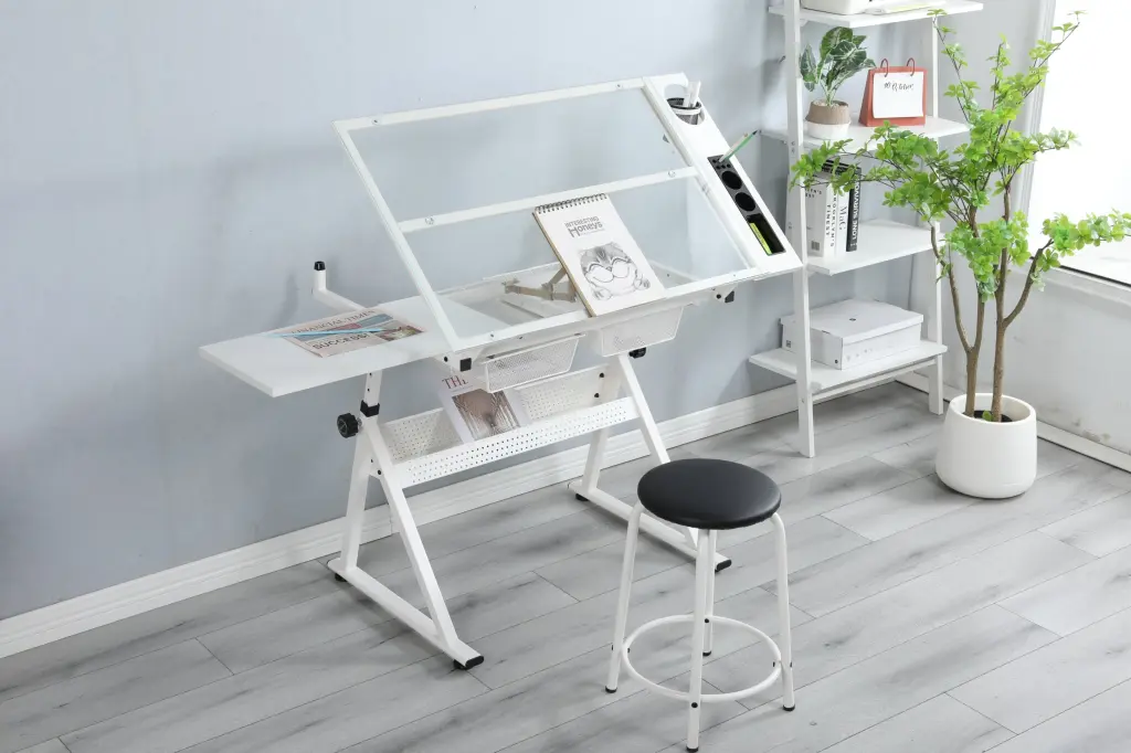 White Customizable Tempered Crystal Drafting Printing Table Chair rnb