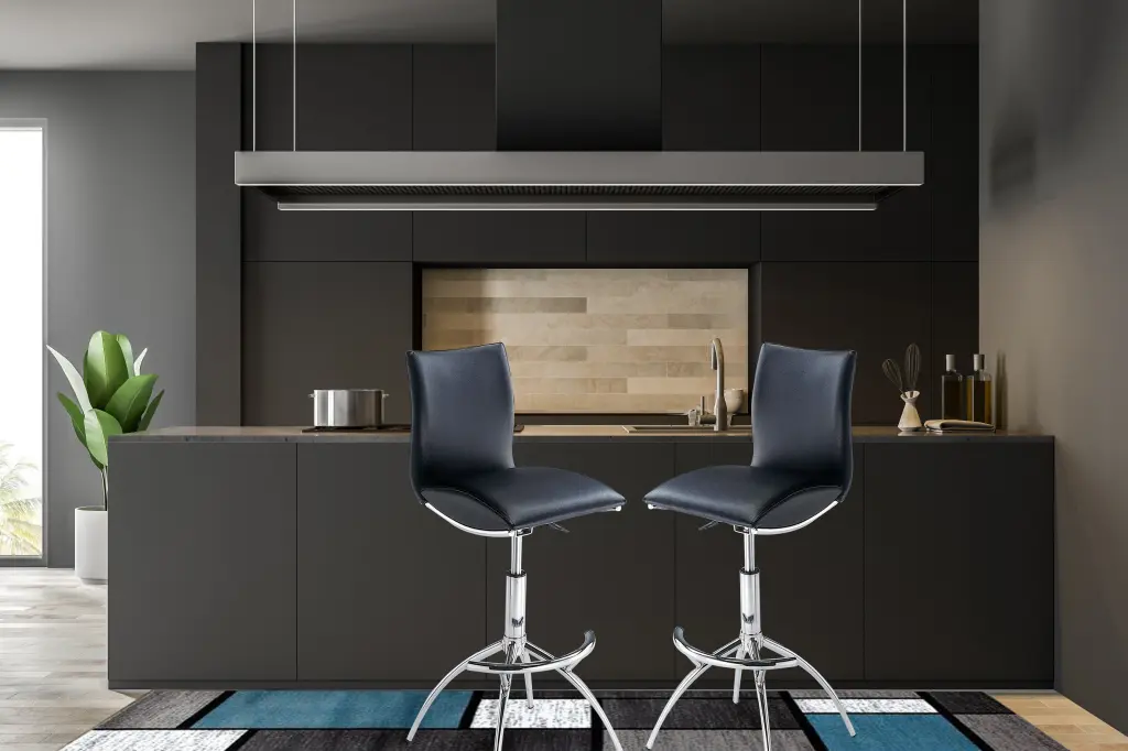 Modern Adjustable Height Barstool Chrome Frame and Black Cushion Solid Seat new spec furniture